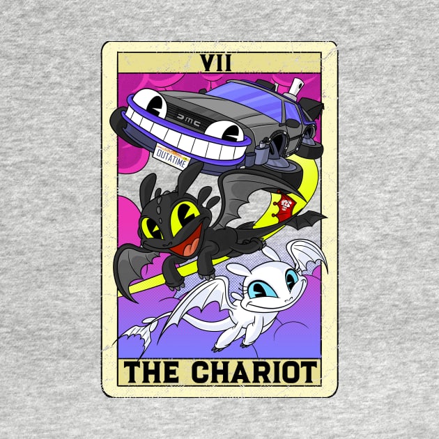 The Chariot DeLorean DMC Tarot Card Toothless Old Timey Cartoon by Juandamurai